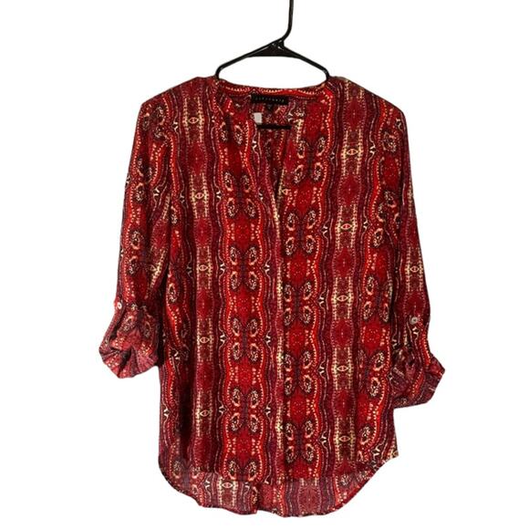 Sanctuary Red Paisley Long Sleeve Retro Casual Button Down Blouse Women Sz S - Picture 1 of 11